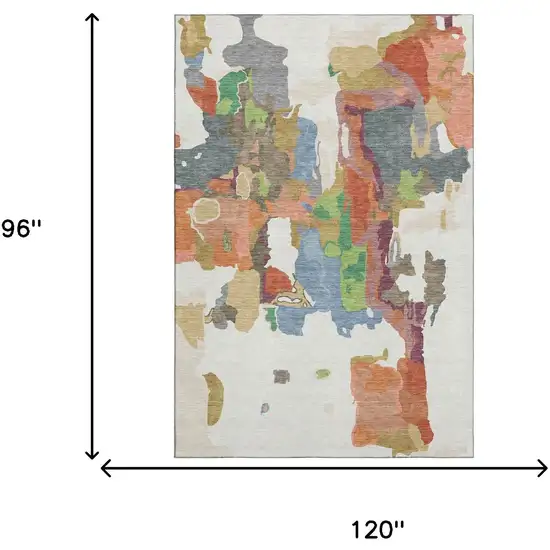 Ivory Orange Blue And Green Abstract Washable Area Rug With UV Protection Photo 4