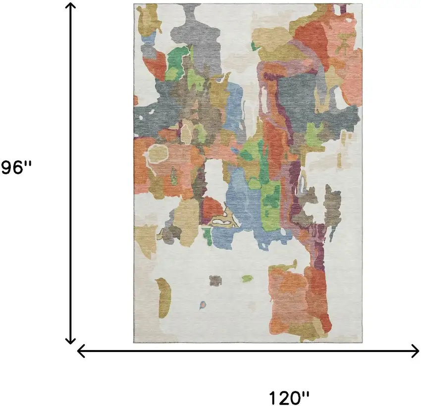 Ivory Orange Blue And Green Abstract Washable Area Rug With UV Protection Photo 4