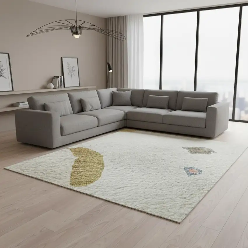 Ivory Orange Blue And Green Abstract Washable Area Rug With UV Protection Photo 1