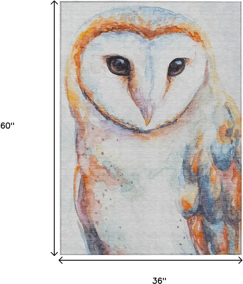 Ivory Orange Charcoal And Blue Owl Washable Indoor Outdoor Area Rug Photo 3
