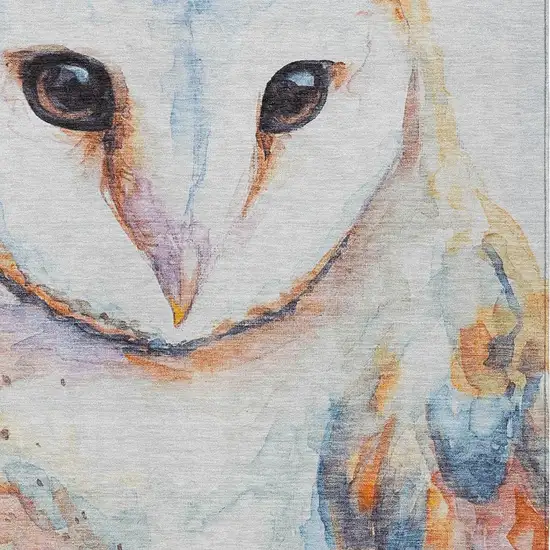 Ivory Orange Charcoal And Blue Owl Washable Indoor Outdoor Area Rug Photo 7