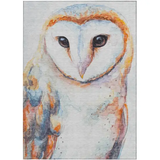 Ivory Orange Charcoal And Blue Owl Washable Indoor Outdoor Area Rug Photo 2