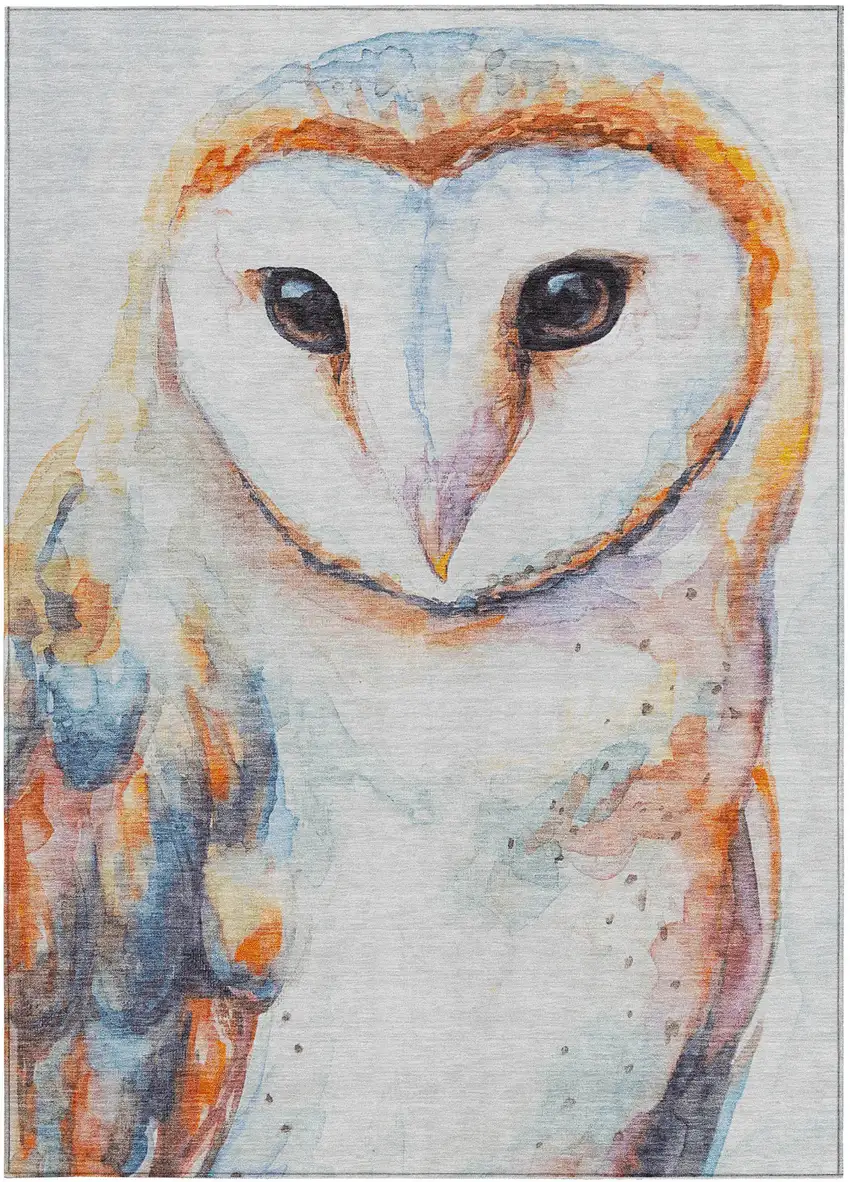 Ivory Orange Charcoal And Blue Owl Washable Indoor Outdoor Area Rug Photo 2