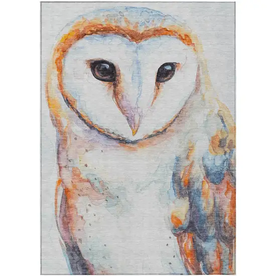 Ivory Orange Charcoal And Blue Owl Washable Indoor Outdoor Area Rug Photo 1