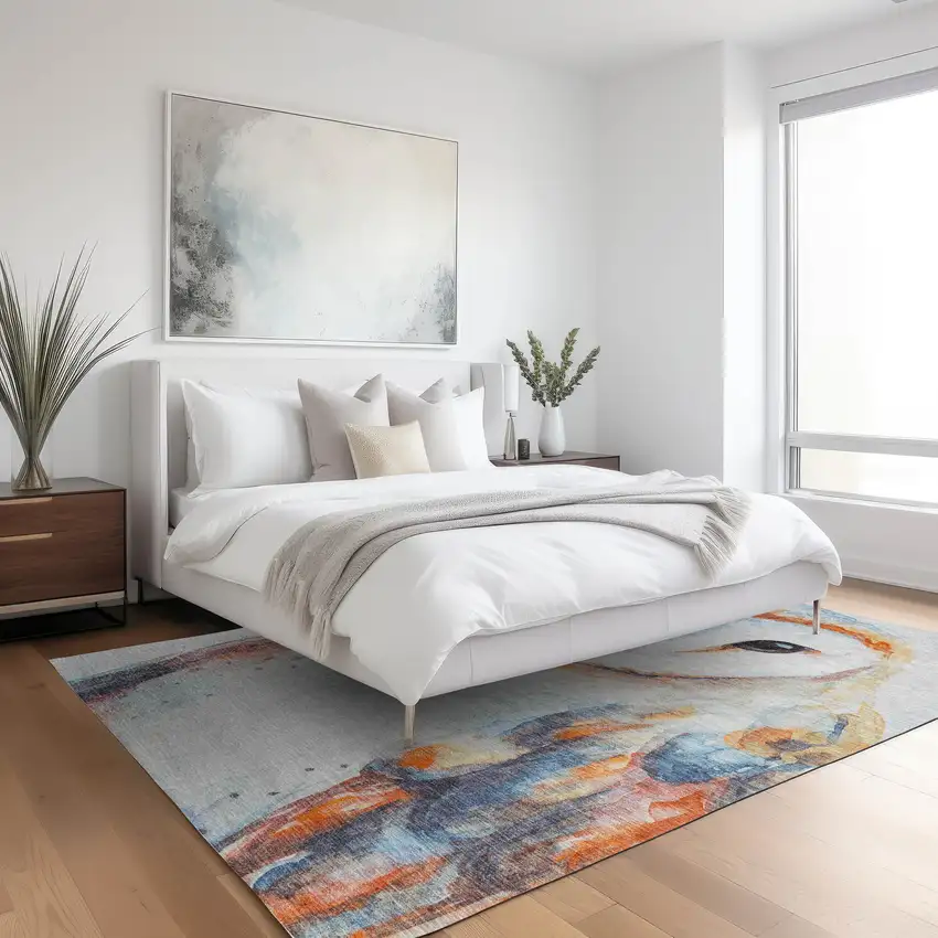 Ivory Orange Charcoal And Blue Owl Washable Indoor Outdoor Area Rug Photo 8