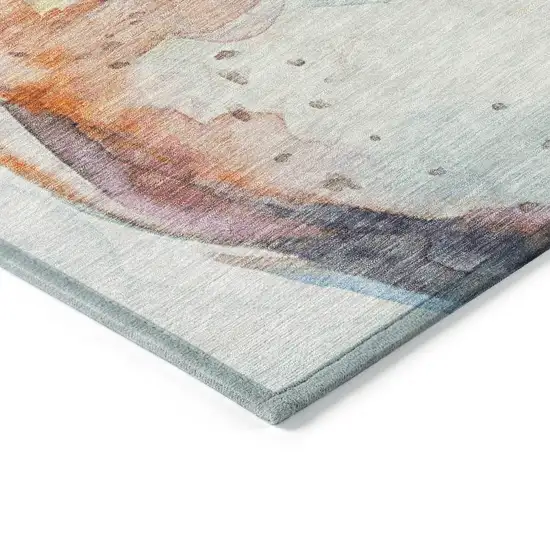 Ivory Orange Charcoal And Blue Owl Washable Indoor Outdoor Area Rug Photo 4