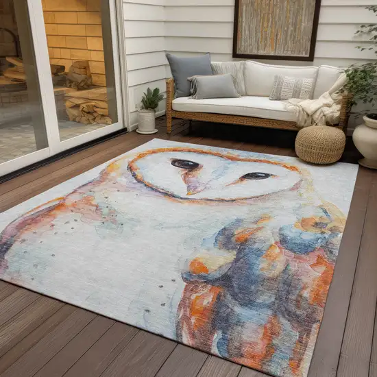 Ivory Orange Charcoal And Blue Owl Washable Indoor Outdoor Area Rug Photo 9