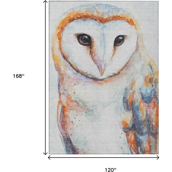 Ivory Orange Charcoal And Blue Owl Washable Indoor Outdoor Area Rug Photo 3