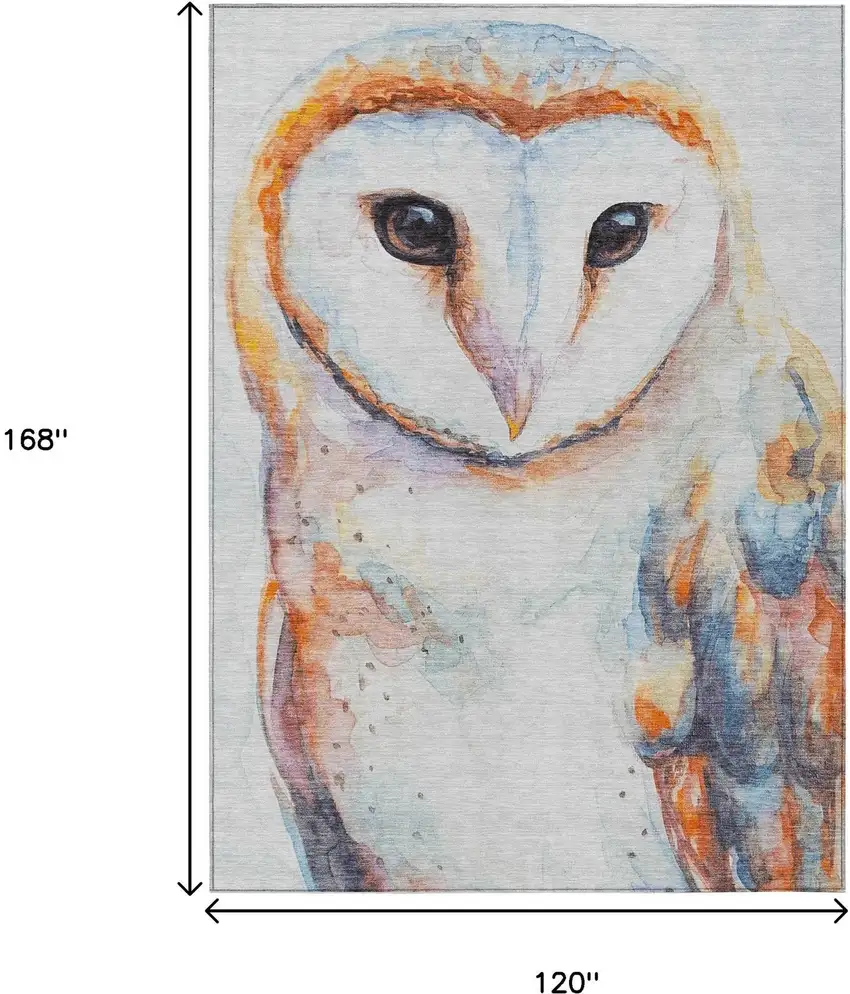 Ivory Orange Charcoal And Blue Owl Washable Indoor Outdoor Area Rug Photo 3