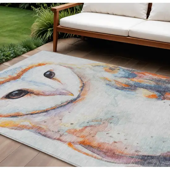 Ivory Orange Charcoal And Blue Owl Washable Indoor Outdoor Area Rug Photo 1