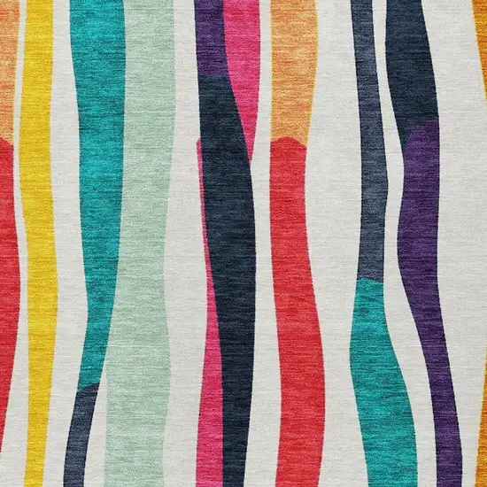 Ivory Orange Pink And Teal Blue Striped Washable Indoor Outdoor Area Rug Photo 5
