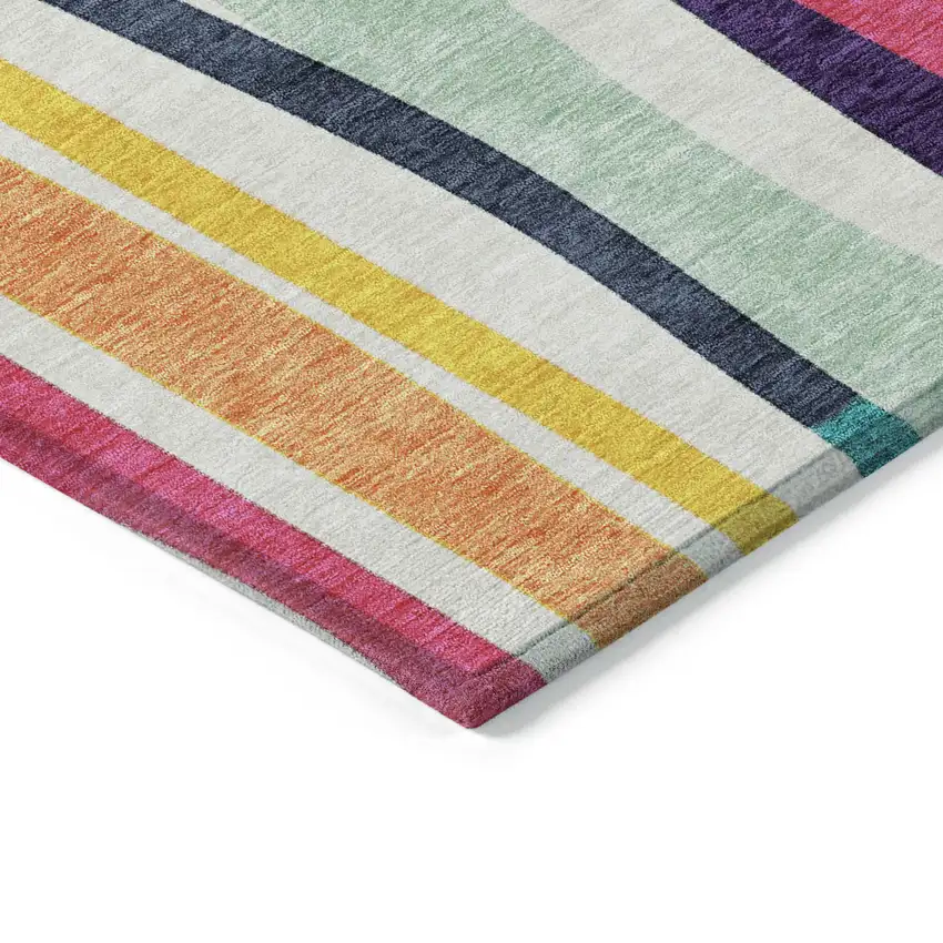 Ivory Orange Pink And Teal Blue Striped Washable Indoor Outdoor Area Rug Photo 3