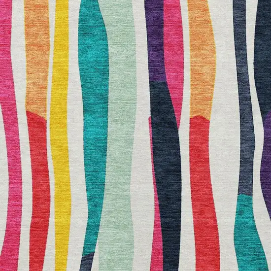 Ivory Orange Pink And Teal Blue Striped Washable Indoor Outdoor Area Rug Photo 5