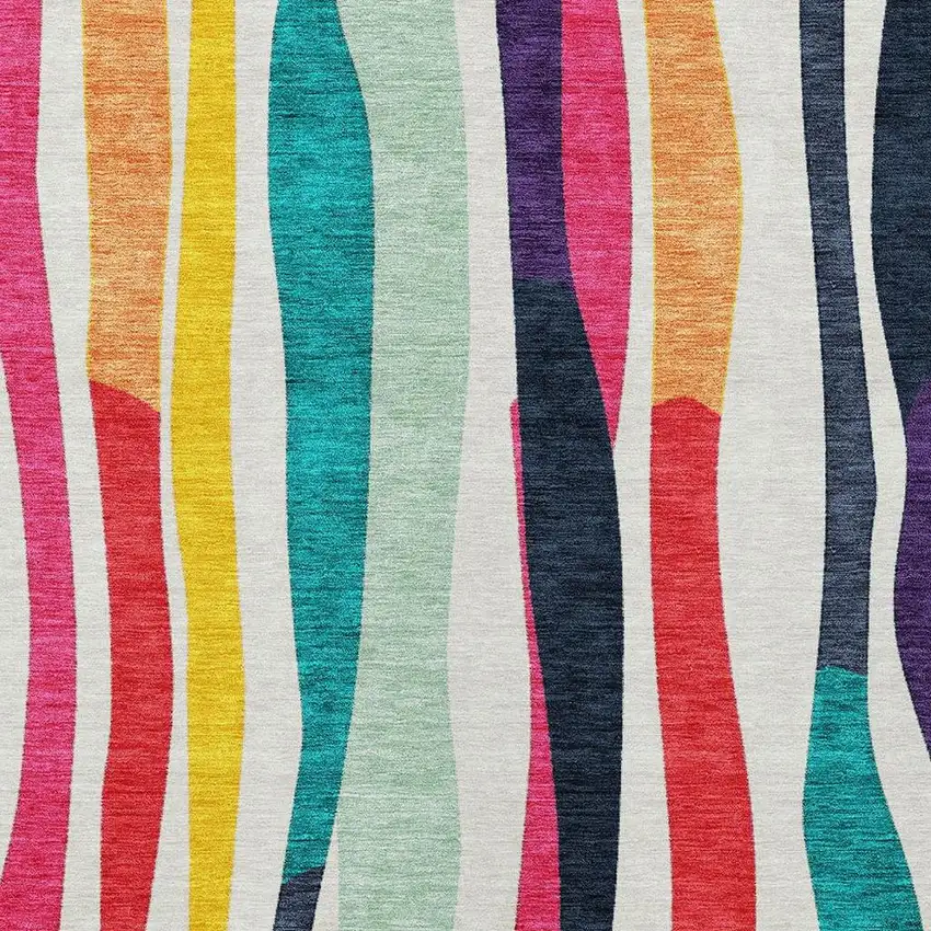 Ivory Orange Pink And Teal Blue Striped Washable Indoor Outdoor Area Rug Photo 5