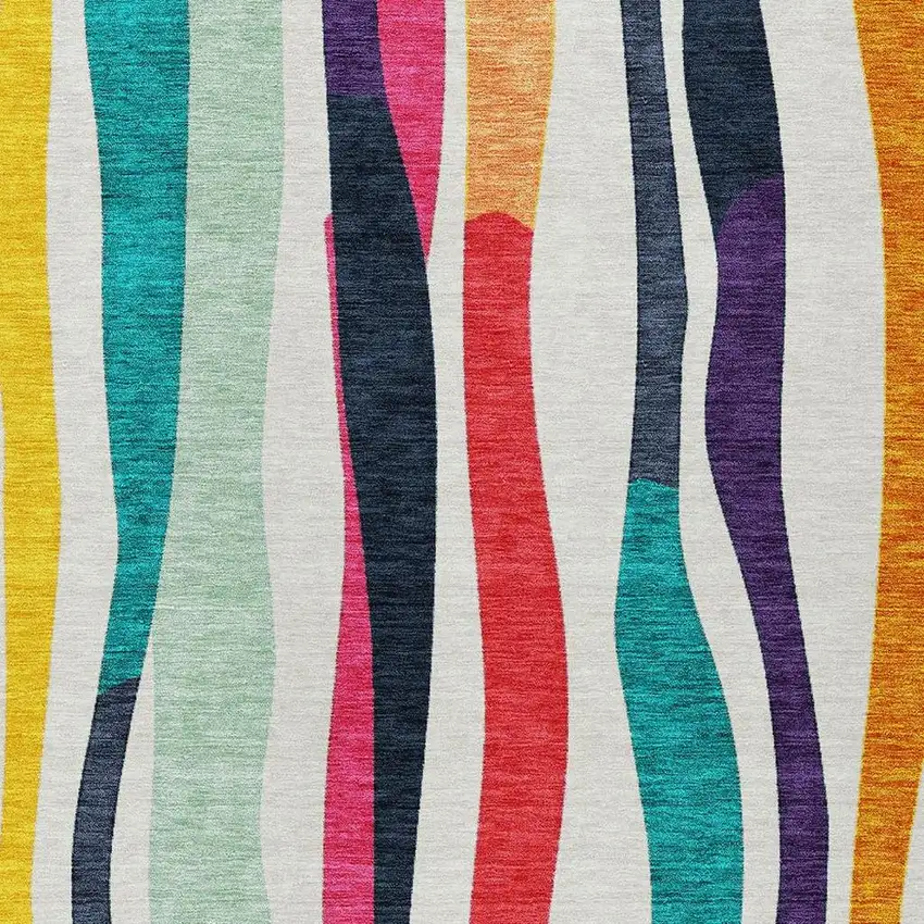 Ivory Orange Pink And Teal Blue Striped Washable Indoor Outdoor Area Rug Photo 5