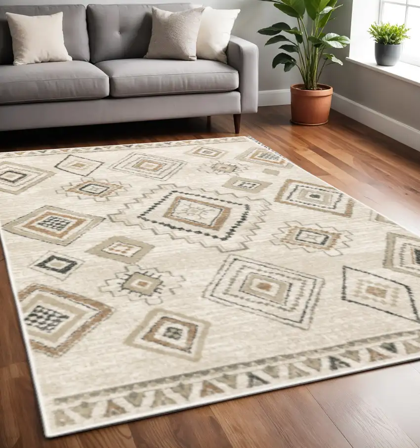 Ivory Orange Tan Black And Grey Southwestern Power Loom Stain Resistant Area Rug Photo 1