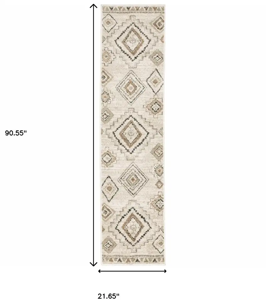 Ivory Orange Tan Black And Grey Southwestern Power Loom Stain Resistant Runner Rug Photo 8