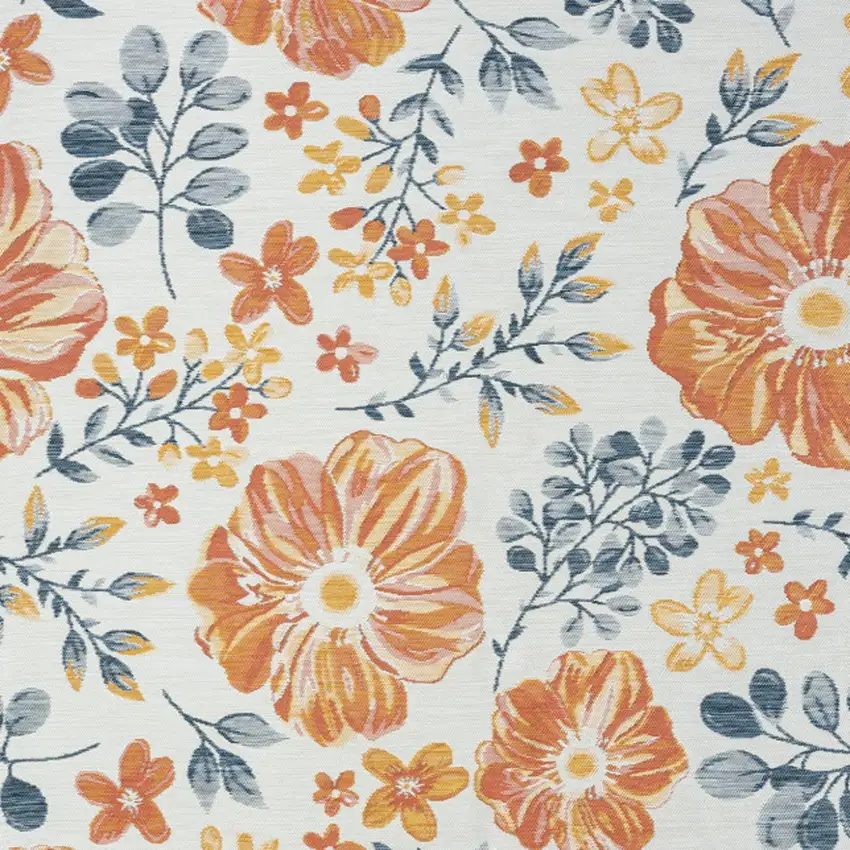Ivory Orange and Blue Floral Stain Resistant Indoor Outdoor Area Rug Photo 6