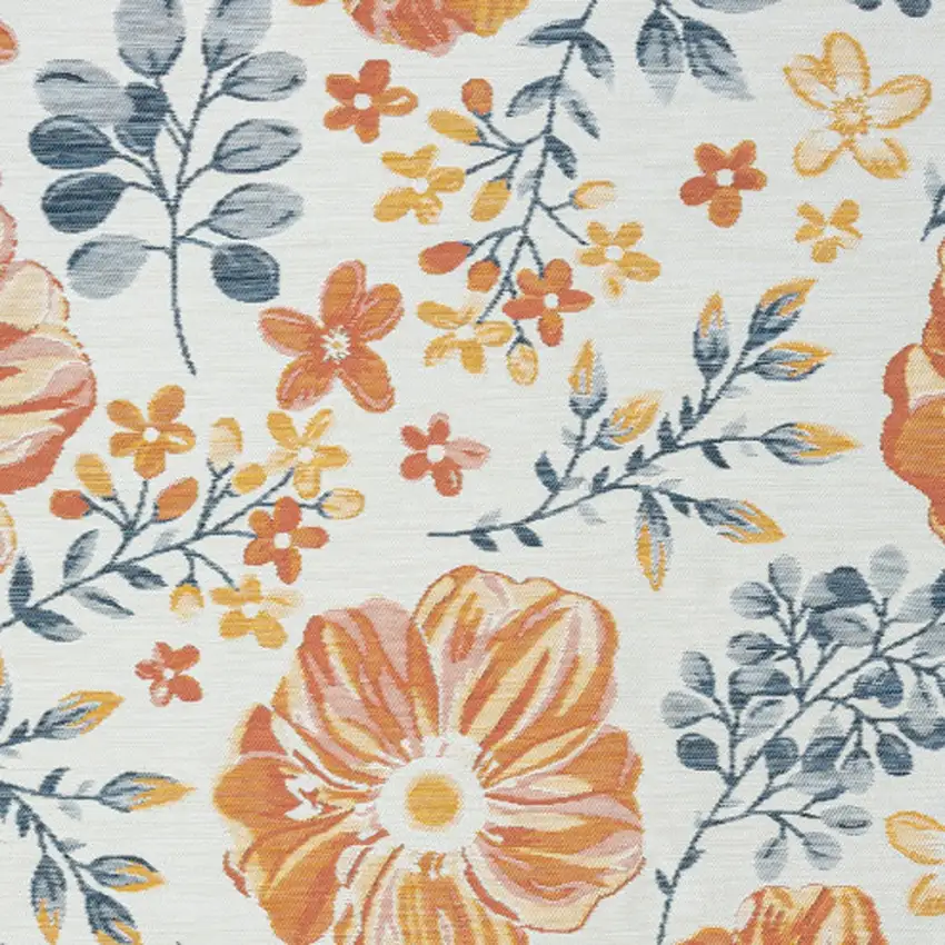 Ivory Orange and Blue Floral Stain Resistant Indoor Outdoor Area Rug Photo 5