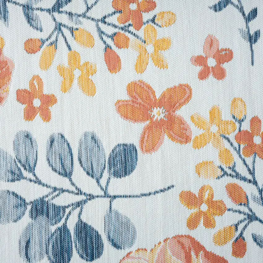 Ivory Orange and Blue Floral Stain Resistant Indoor Outdoor Area Rug Photo 4