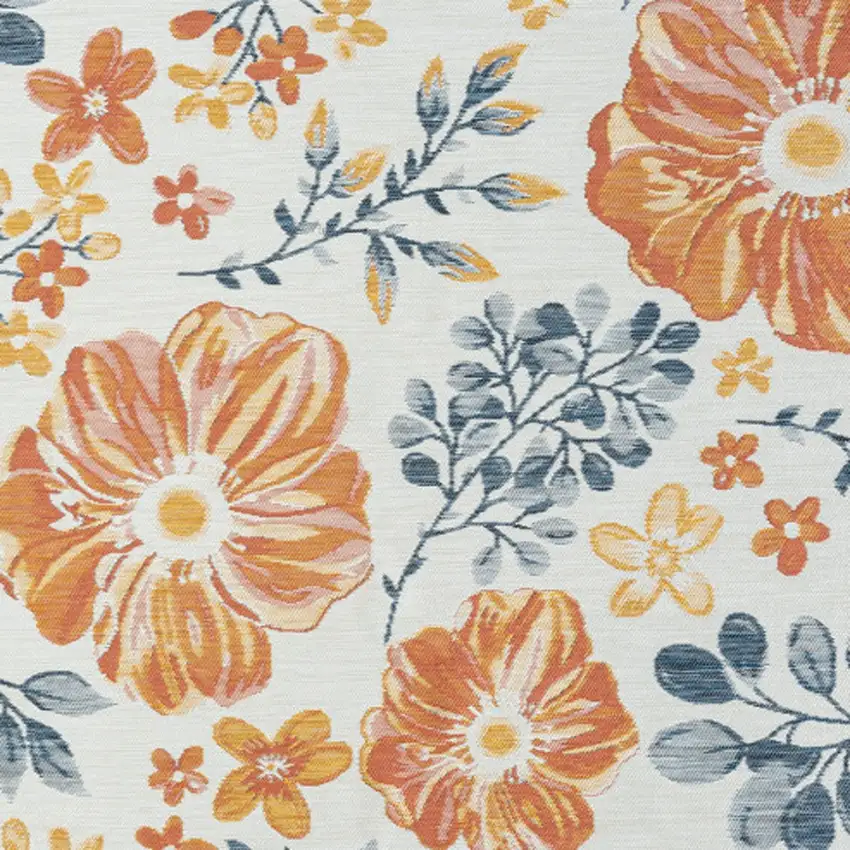 Ivory Orange and Blue Floral Stain Resistant Indoor Outdoor Area Rug Photo 5