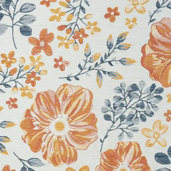 Ivory Orange and Blue Floral Stain Resistant Indoor Outdoor Area Rug Photo 5