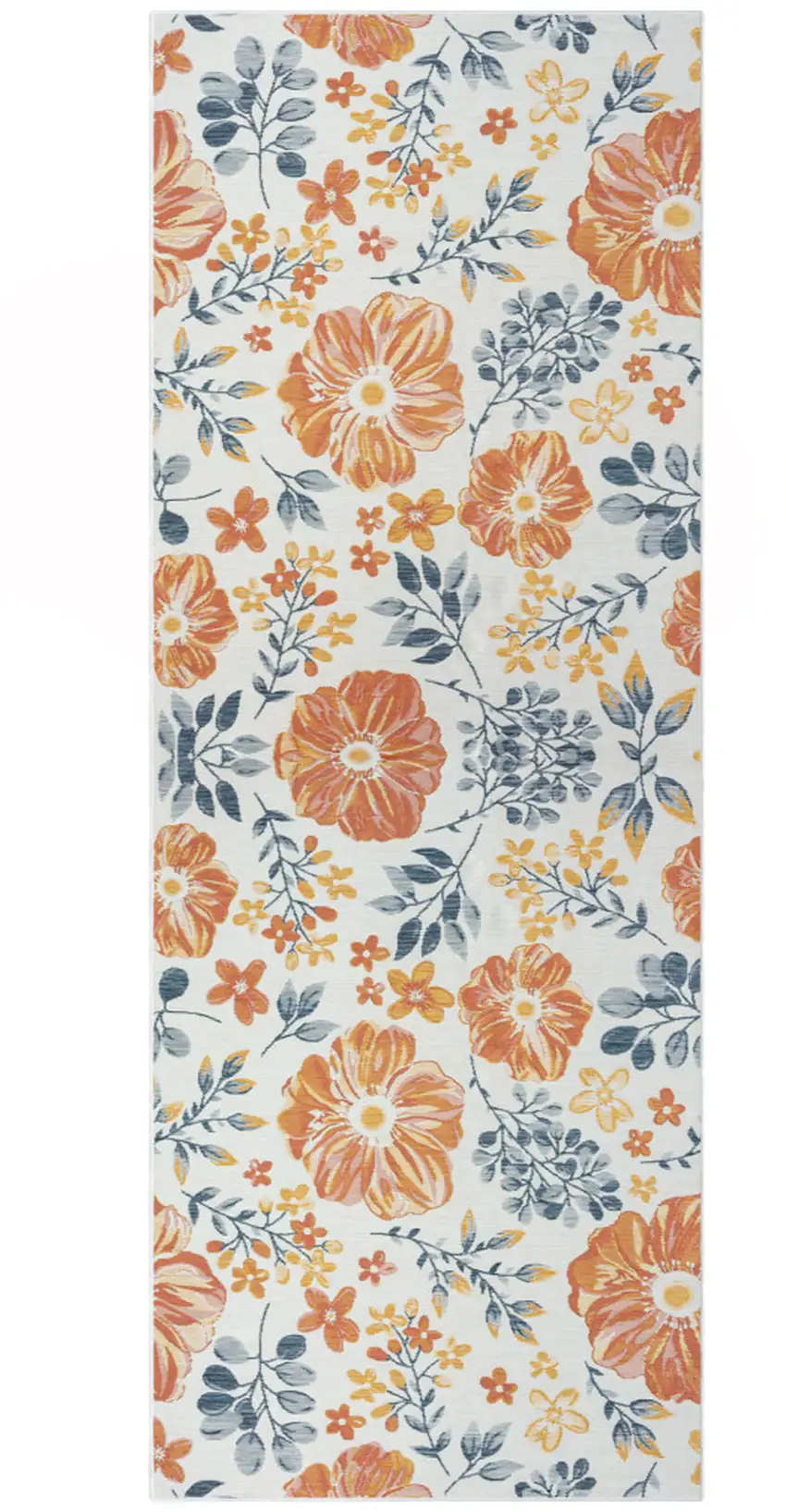 Ivory Orange and Blue Floral Stain Resistant Indoor Outdoor Runner Rug Photo 2