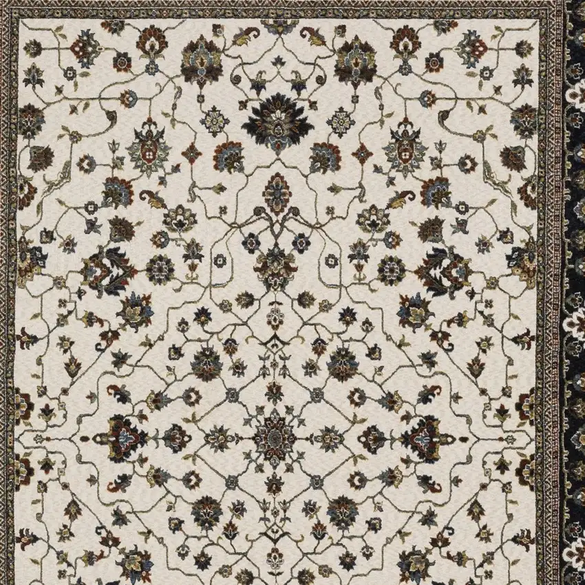 Ivory Oriental Area Rug With Fringe Photo 5