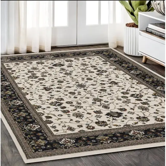 Ivory Oriental Area Rug With Fringe Photo 1