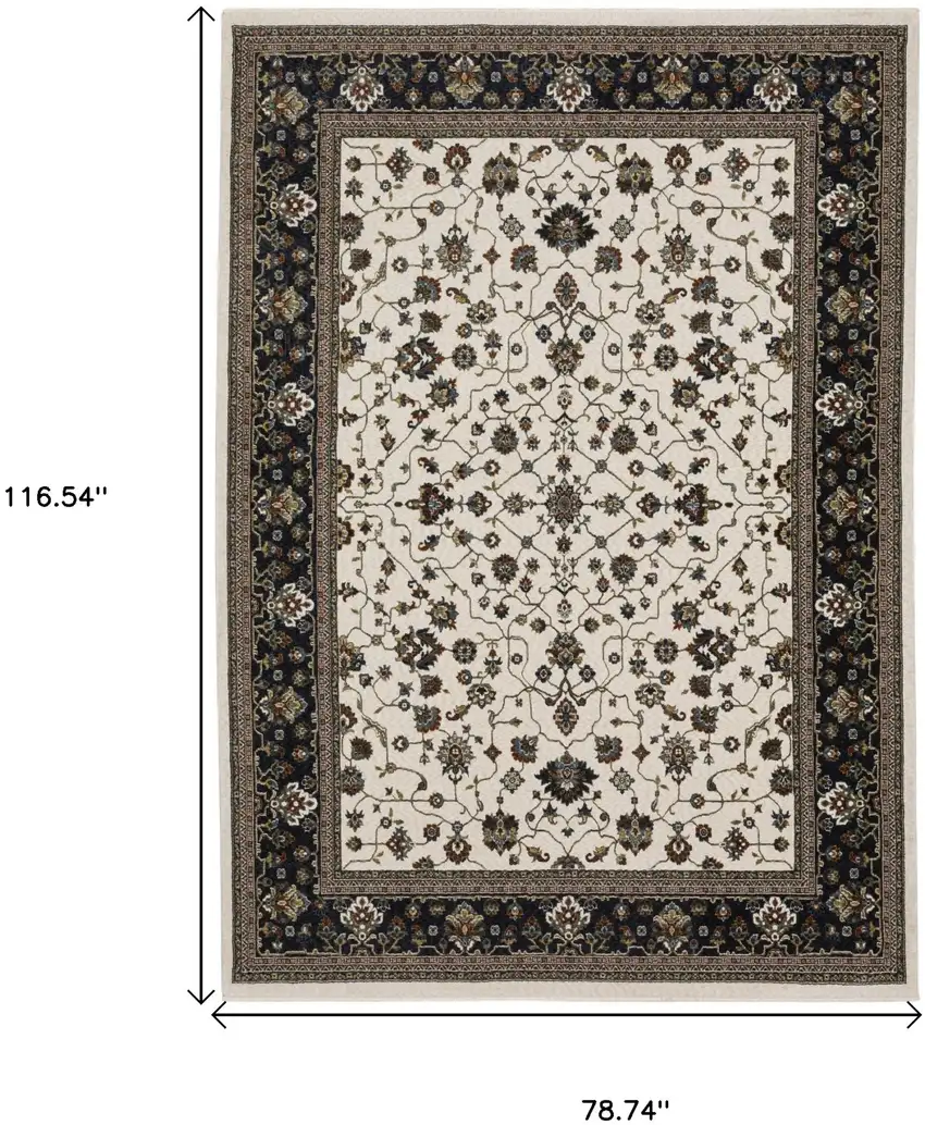 Ivory Oriental Area Rug With Fringe Photo 3