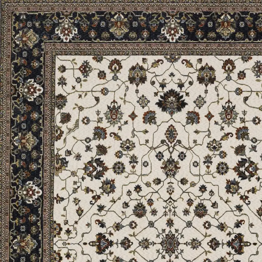 Ivory Oriental Area Rug With Fringe Photo 6