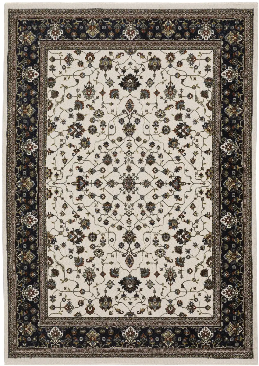 Ivory Oriental Area Rug With Fringe Photo 2