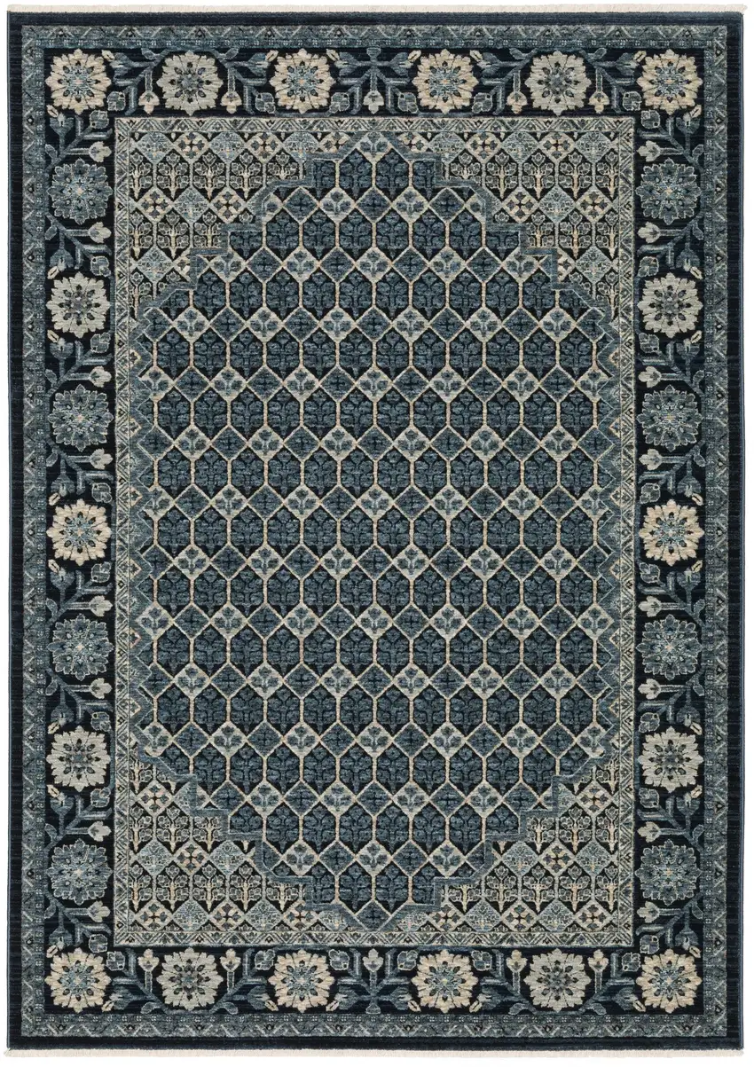 Ivory Oriental Area Rug With Fringe Photo 2