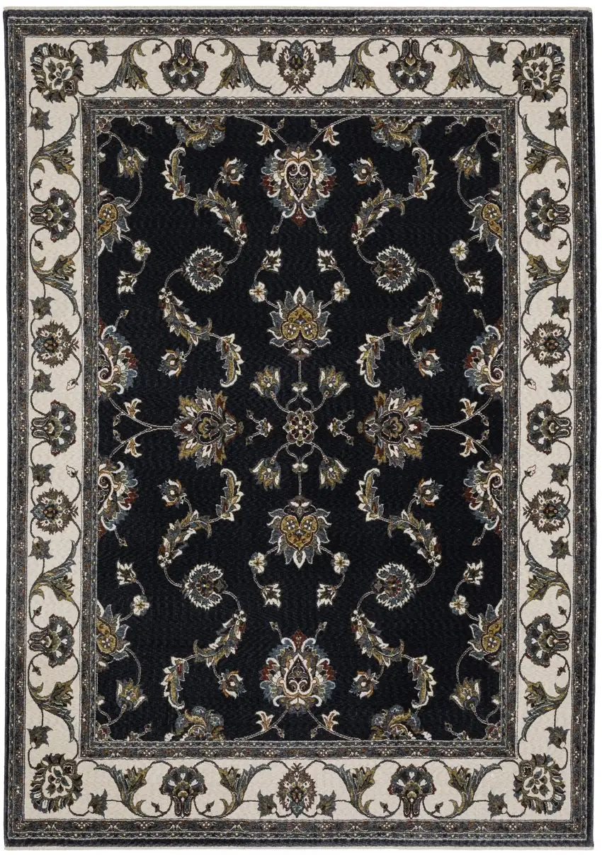Ivory Oriental Area Rug With Fringe Photo 2