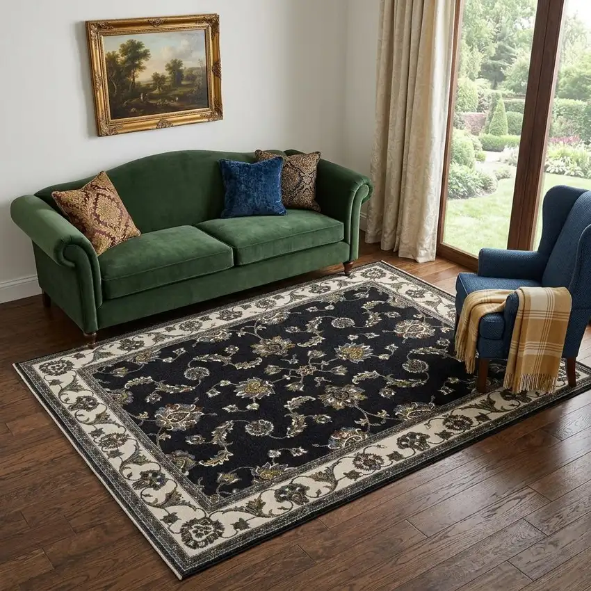 Ivory Oriental Area Rug With Fringe Photo 1
