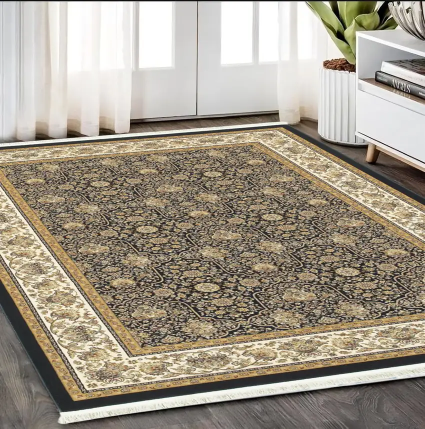 Ivory Oriental Area Rug With Fringe Photo 1
