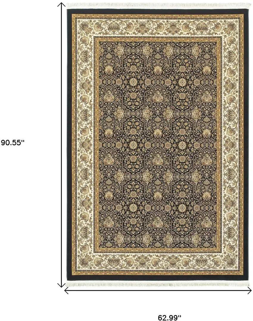 Ivory Oriental Area Rug With Fringe Photo 3