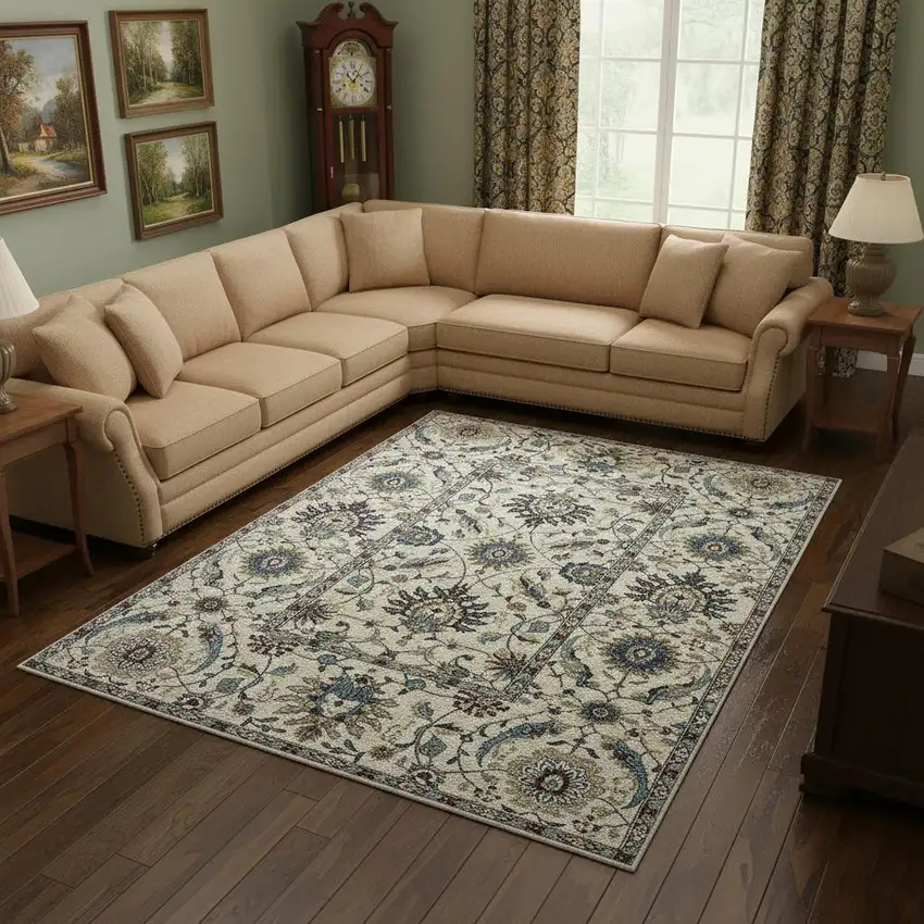 Ivory Oriental Area Rug Photo 1