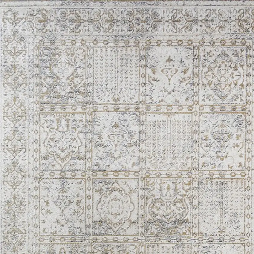 Ivory Oriental Distressed Area Rug With Fringe Photo 3