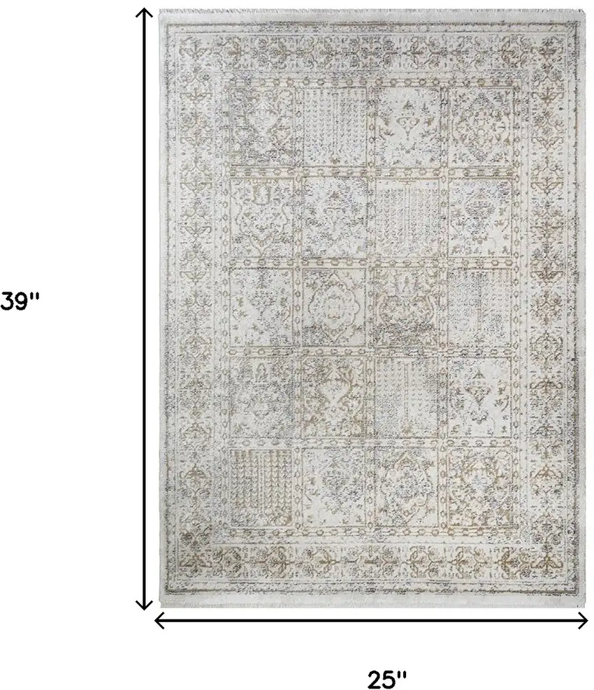 Ivory Oriental Distressed Area Rug With Fringe Photo 5