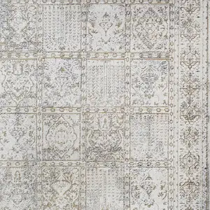 Photo of Ivory Oriental Distressed Area Rug With Fringe