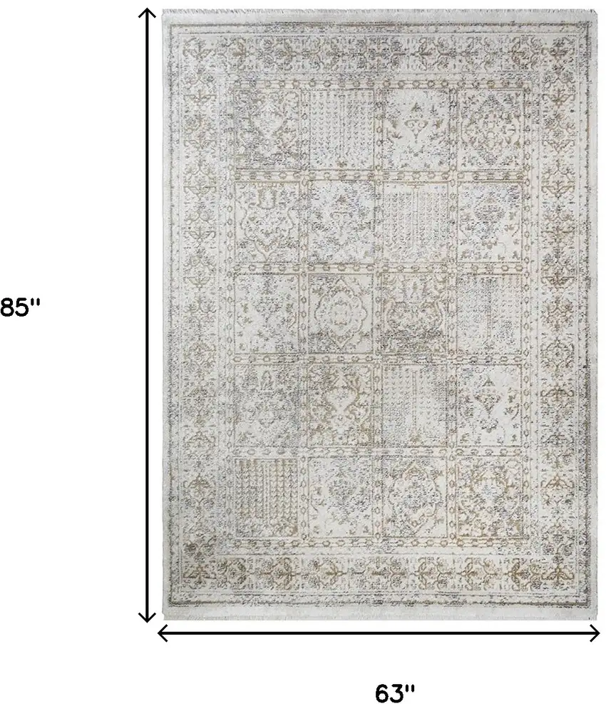 Ivory Oriental Distressed Area Rug With Fringe Photo 5