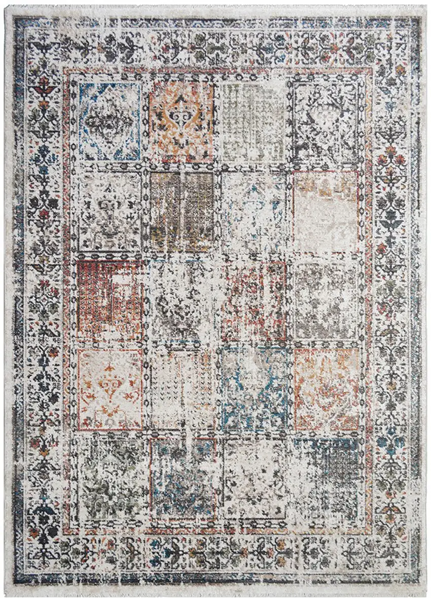 Ivory Oriental Distressed Area Rug With Fringe Photo 4