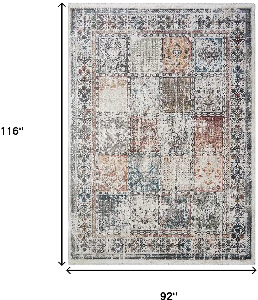 Ivory Oriental Distressed Area Rug With Fringe Photo 5