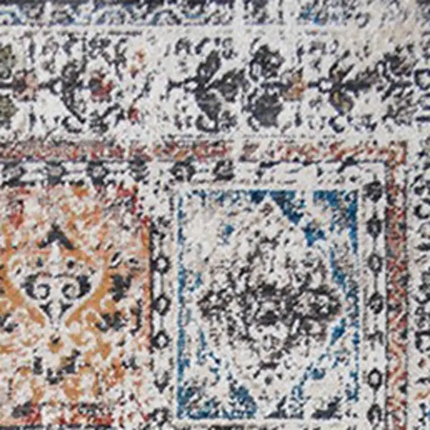 Ivory Oriental Distressed Area Rug With Fringe Photo 3