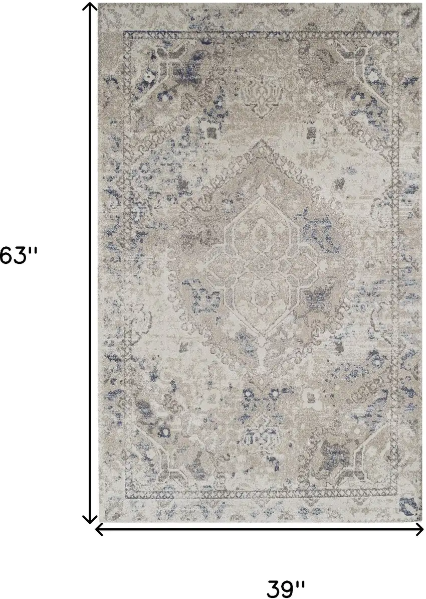 Ivory Oriental Distressed Area Rug Photo 8