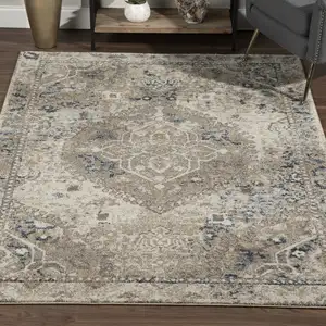 Photo of Ivory Oriental Distressed Area Rug