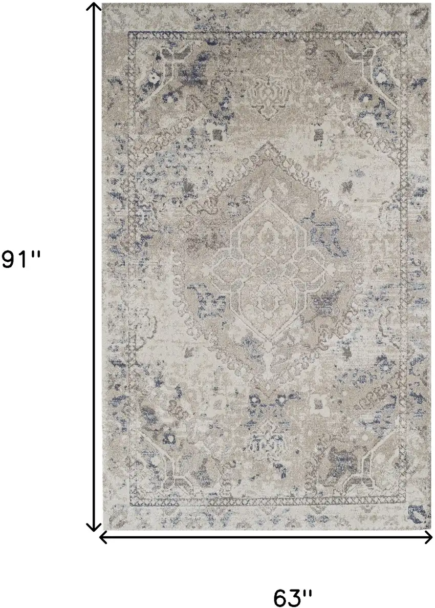 Ivory Oriental Distressed Area Rug Photo 8