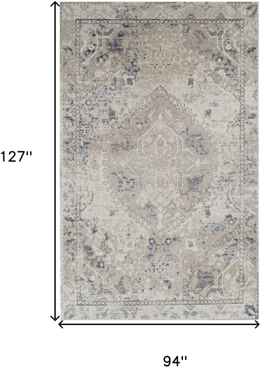 Ivory Oriental Distressed Area Rug Photo 8