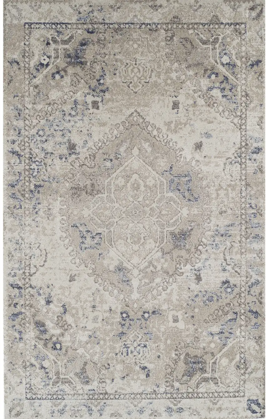 Ivory Oriental Distressed Area Rug Photo 5